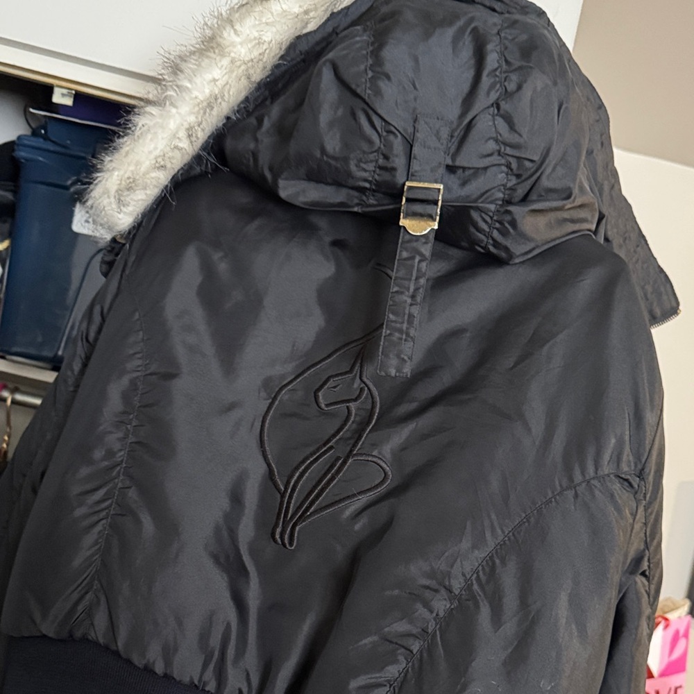 Black Hooded Jacket with faux Fur Trim